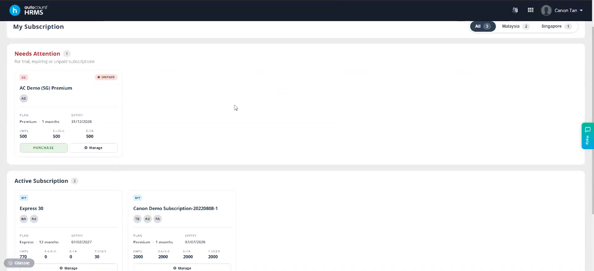 Subscription page